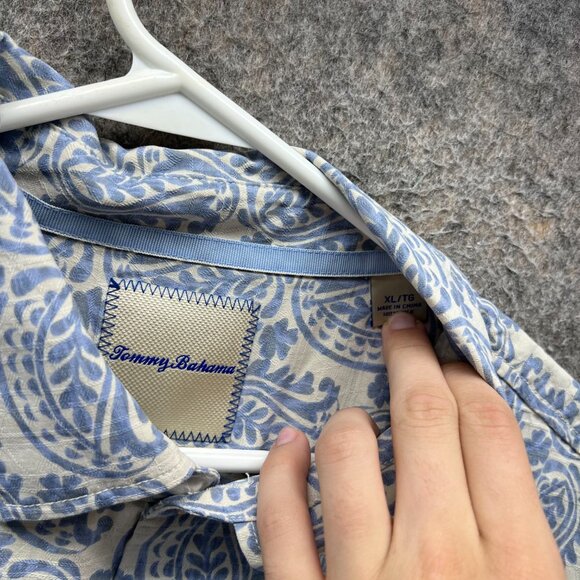 Tommy Bahama Shirt Mens XL Blue Button Down AOP Silk Paisley Hawaiian Camp - Picture 6 of 9